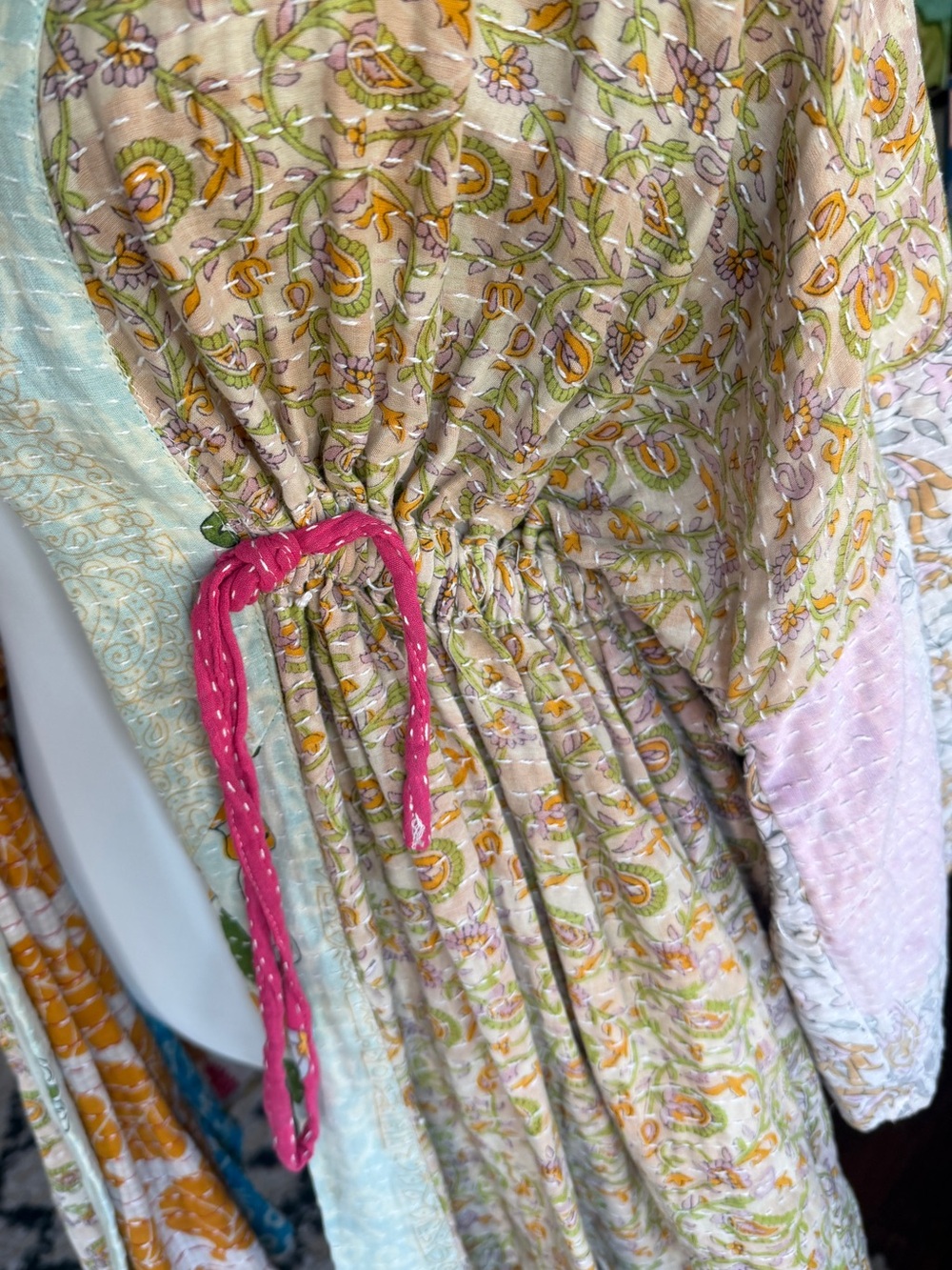 Kantha Bae Dreamweaver Vintage Cotton Sari Pastel Cinch Kimono OS - Picture 14 of 16